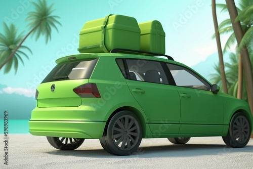 car with luggage ready for summer holidays, generative ai, palm summer vibes