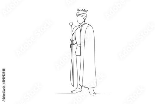 A king wears robes and holds a scepter. King one-line drawing