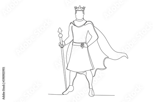A man wearing full royal attire. King one-line drawing