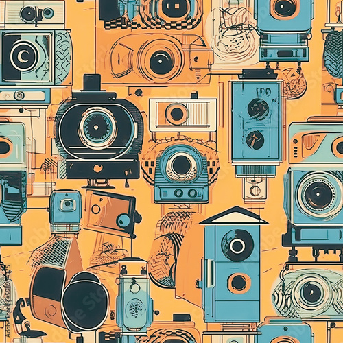 Endless seamless pattern from photo cameras
