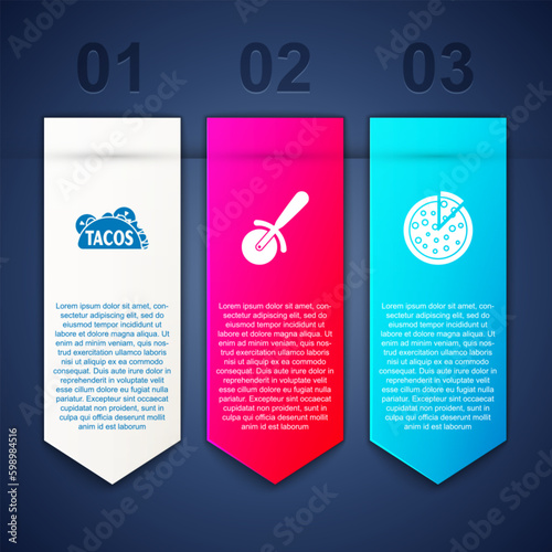 Set Taco with tortilla, Pizza knife and . Business infographic template. Vector