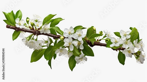 Cherry Blossom Branch on White Background. Generative AI