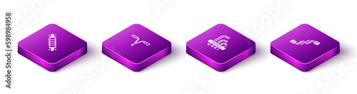 Set Isometric Bicycle suspension, handlebar, Tool allen keys and pedals icon. Vector