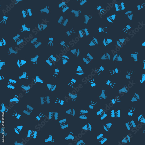 Set Toy building block bricks, Wood easel, boat and Radio controlled car toy on seamless pattern. Vector