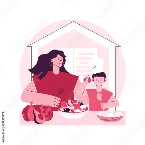 Home cooking abstract concept vector illustration. Cook at home, online easy food recipes, family time activity, homemade traditional meal, cooking TV show, healthy eating habit abstract metaphor.