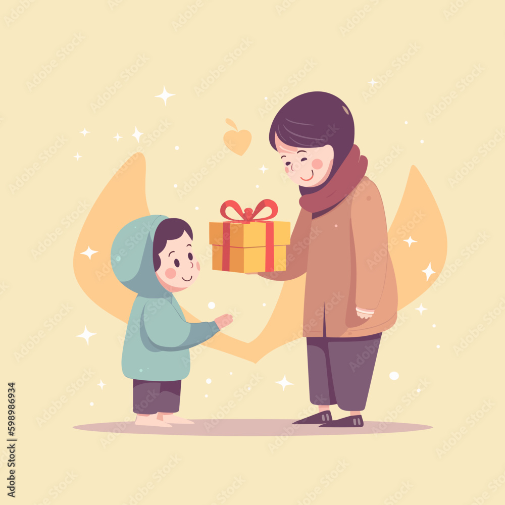 Boy handing a present to his mother Boy handing a present to his mother
