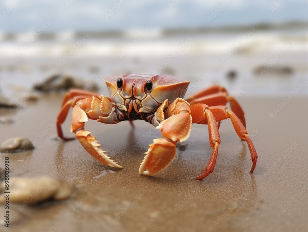 A crab crawling on the. Generated with AI Technology A crab crawling on the. Generated with AI Technology