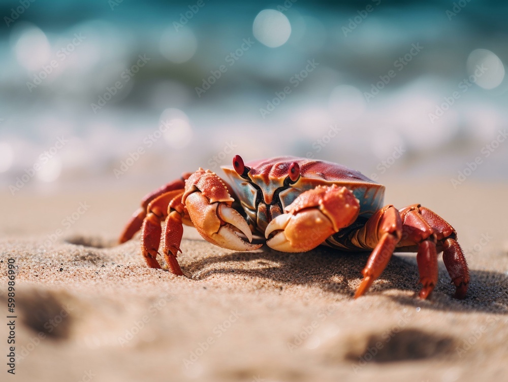 A crab crawling on the. Generated with AI Technology