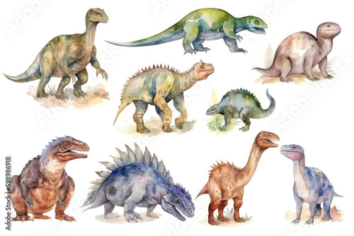 Watercolor dinosaurs clipart.