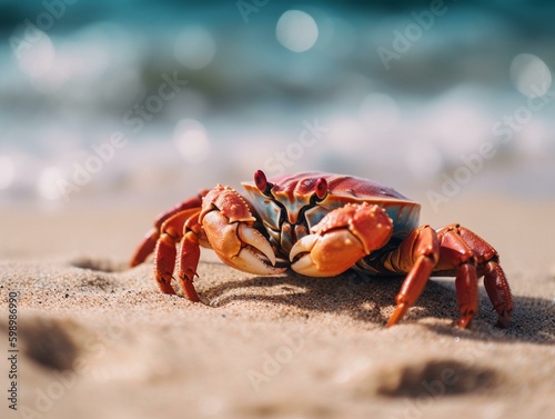 A crab crawling on the. Generated with AI Technology © Christian