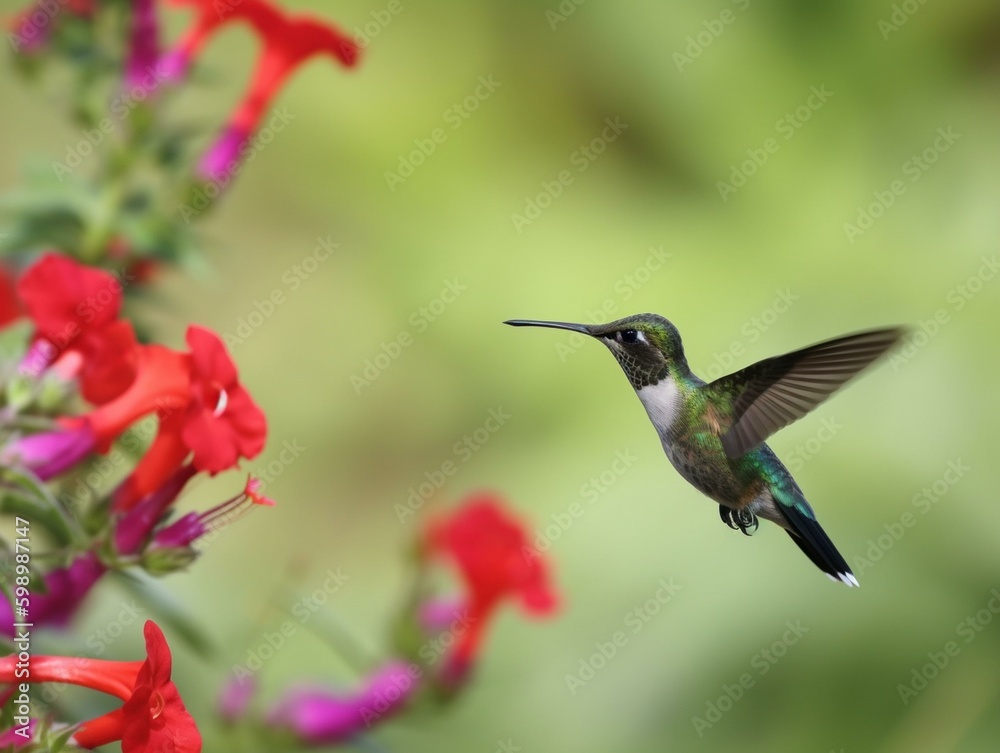 Fototapeta premium A hummingbird hovering. Generated with AI Technology