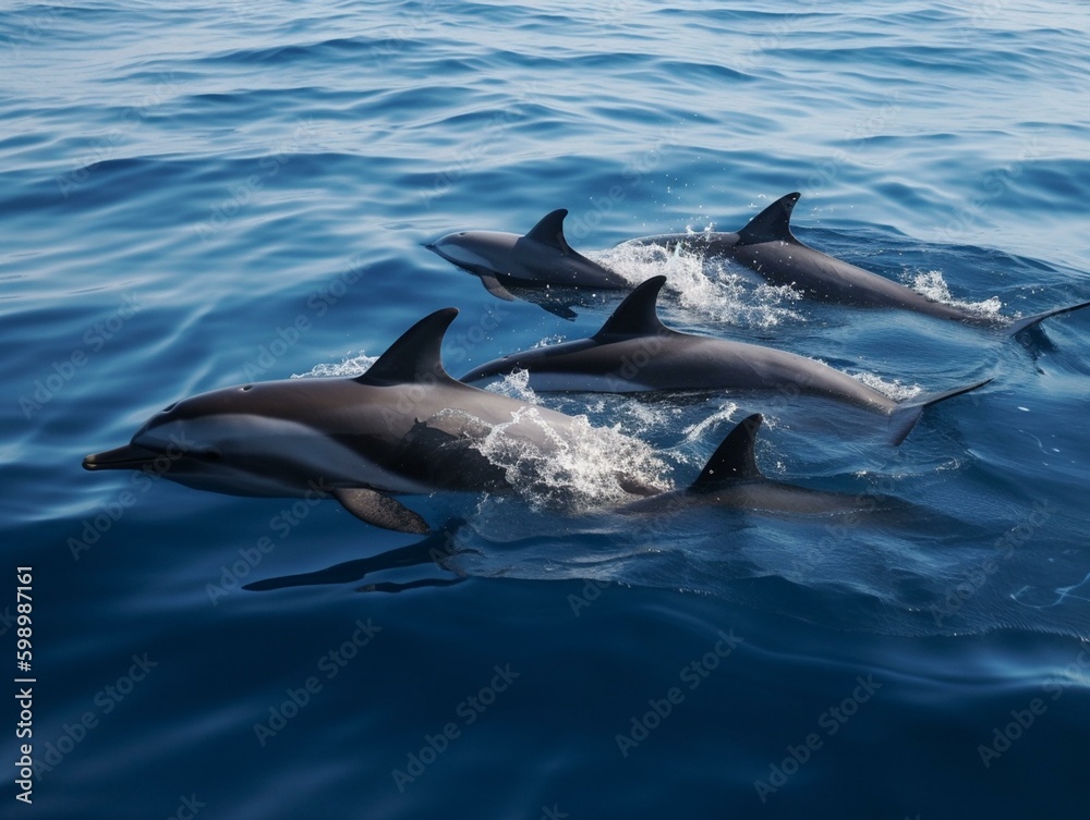 Obraz premium A playful pod of dolphins. Generated with AI Technology