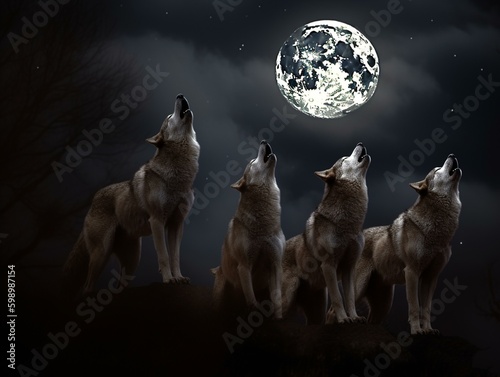 A pack of wolves howling  Generated with AI Technology