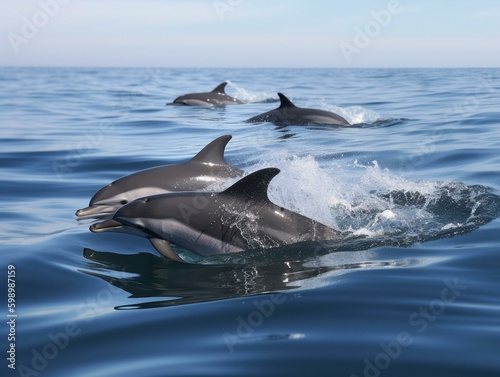 A playful pod of dolphins. Generated with AI Technology