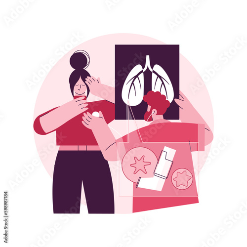 Bronchial asthma diagnosis abstract concept vector illustration. Respiratory illness, shortness of breath, symptoms and treatment, bronchial inhaler and nebulizer, wheezing abstract metaphor.