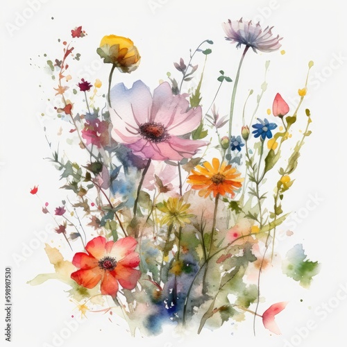 Watercolor forest wild flowers.