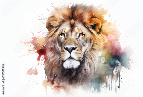 Realistic drawing lion. © ku4erashka