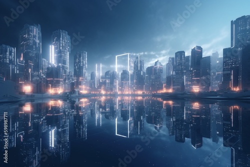 A futuristic cityscape with advanced finance and banking technology, Generative AI
