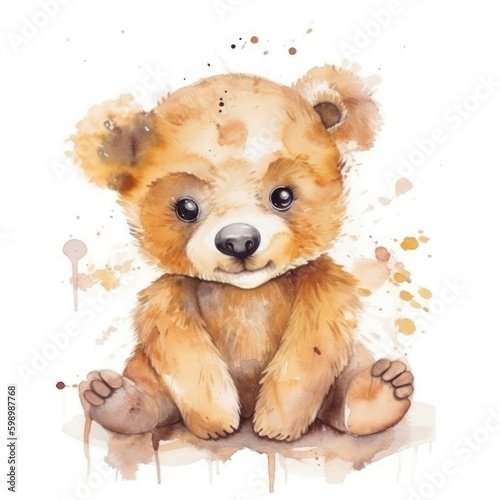 Watercolor teddy Bear. © ku4erashka