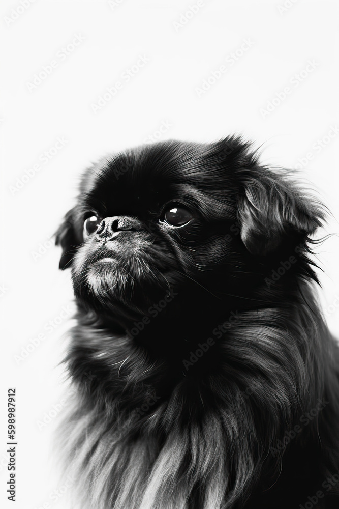 Black and white portrait of Pekingese dog. Generative AI Black and white portrait of Pekingese dog. Generative AI