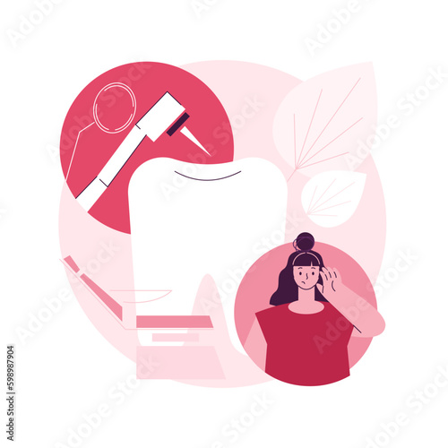 Dental treatment abstract concept vector illustration. Dental clinic, teeth care service, caries treatment tool, dentist chair, toothache emergency help, orthodontic procedure abstract metaphor.