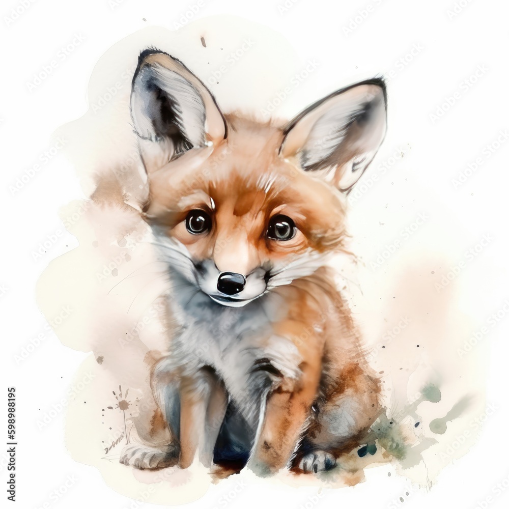 Watercolor baby fox.