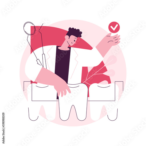 Dental tooth plate abstract concept vector illustration. Single tooth plate, dental health care, complete and partial denture, missing teeth replacement, orthodontic appliance abstract metaphor.