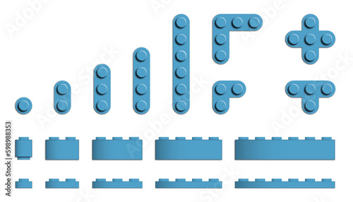 Set of colored building bricks in various lengths with rounded corners