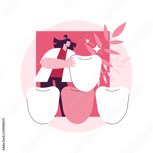 Dental veneers abstract concept vector illustration. Veneer placement, dental beauty solution, teeth aesthetics, cosmetic dentistry service, orthodontic clinic, celebrity smile abstract metaphor.