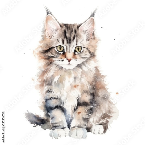Watercolor drawing of a kitten.