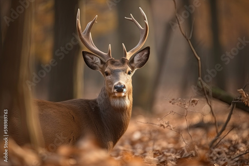portrait of a deer in nature. Ai generative