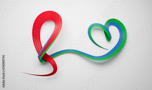 3d Flag Of Eritrea Heart Shaped Wavy Awareness Ribbon flag On White Background, 3d illustration