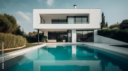 Modernes Haus mit wunderschöner Architektur, großen Fenstern und einem wunderschönen Pool. © Thomas