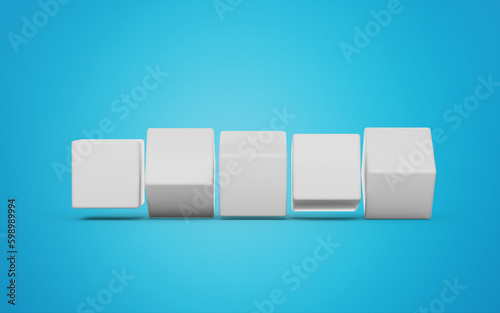 Five Empty White Cubes Isolated On Blue Background  3d illustration