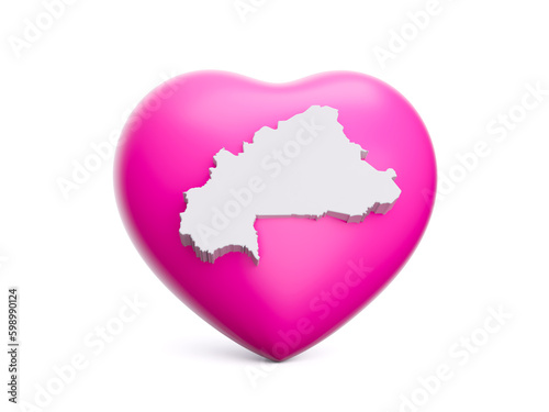 3d Pink Heart With 3d White Map Of Burkina Faso Isolated On White Background, 3d illustration © Hammad