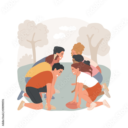 Playing for fun isolated cartoon vector illustration. Group of smiling teenagers playing american football together, team sport, friends communication, active lifestyle vector cartoon.