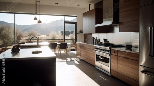 Moderne große Küche in einem wunderschönen Haus mit hochwertigen Materialien erbaut.