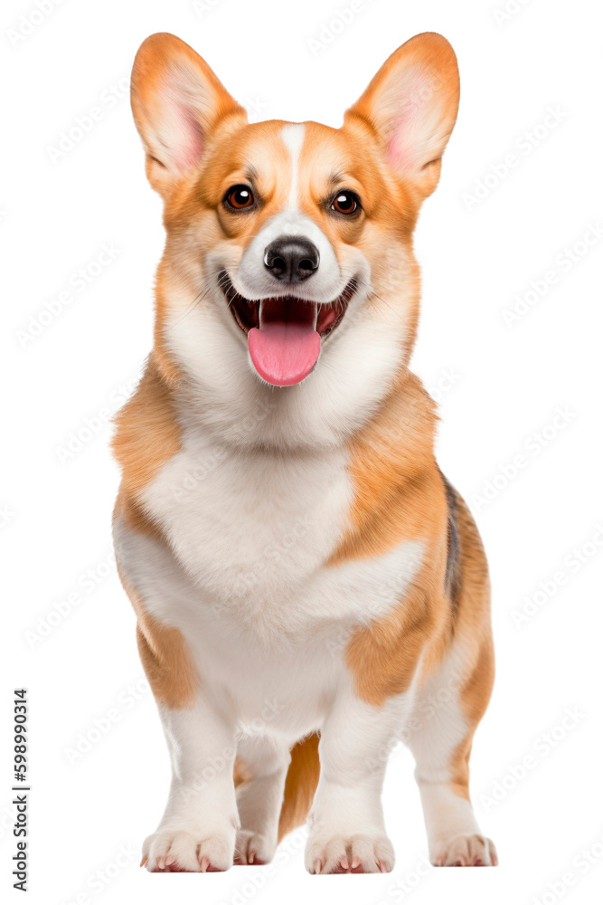 Happy standing Corgi dog on a transparent background. Generative AI