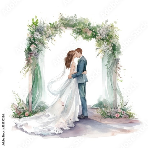 Watercolor bride and groom.