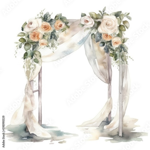 Watercolor wedding arch with flowers.