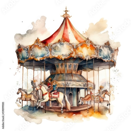 Watercolor carousel circus.