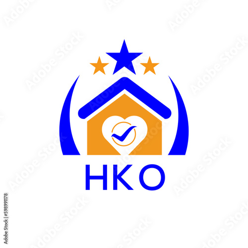 HKO House logo Letter logo and star icon. Blue vector image on white background. KJG house Monogram home logo picture design and best business icon. 
 photo