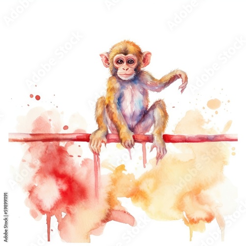 Watercolor monkey in the circus. © ku4erashka