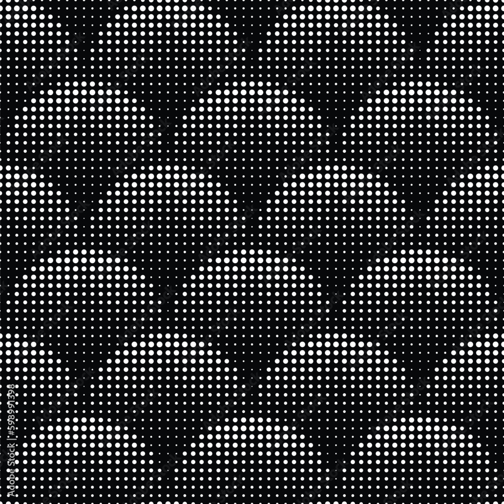 Geometric abstract wavy pattern. Dotted circles with small white dots on a black background. Retro style seamless texture for textile, wrapping paper, print, web, and graphic projects. Geometric abstract wavy pattern. Dotted circles with small white dots on a black background. Retro style seamless texture for textile, wrapping paper, print, web, and graphic projects.