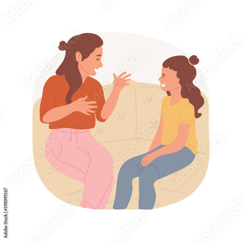 Personal talk with mom isolated cartoon vector illustration. Teen talking with parent, mom and daughter discussing news, teenager lifestyle and spirit, mothers care vector cartoon.