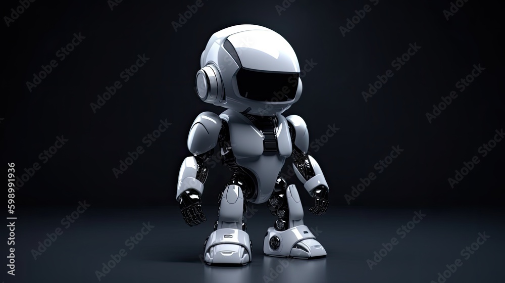 Cute little robot on a dark background, future technology Cute little robot on a dark background, future technology