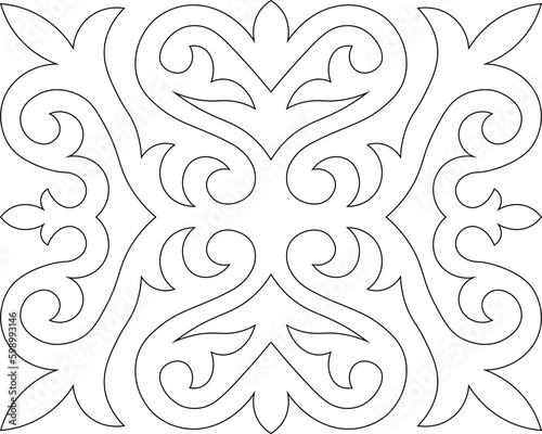Kazakh Ornament Vector. Kazakh floral design. Vintage ornate linear ornament in Kazakh traditional style. Abstract Asian elements of the national pattern of the ancient nomads