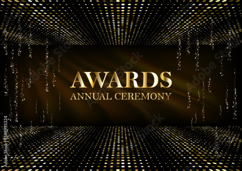 Award nomination, gold glitter text vector illustration.