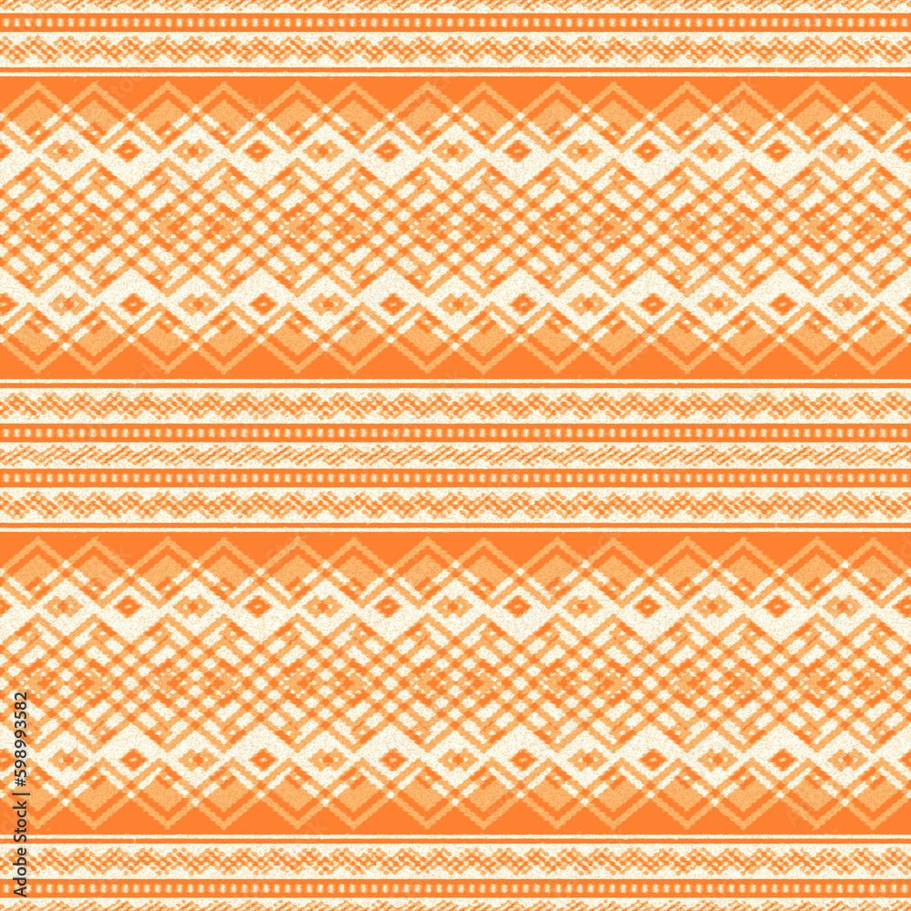 Seamless abstract geometric border pattern.orange theme border cream texture background pattern.orange Ethnic abstract,ornament print,African stripe with geometrically typical elements,mosaic,tile.