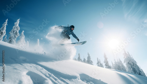 Men snowboard in extreme winter sport adventure generative AI